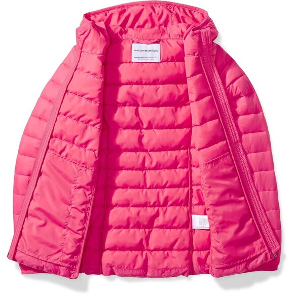 Girls Dark Pink Lightweight Water Resistant Hooded Puffer Jacket Winter Coat - Picture 4 of 6